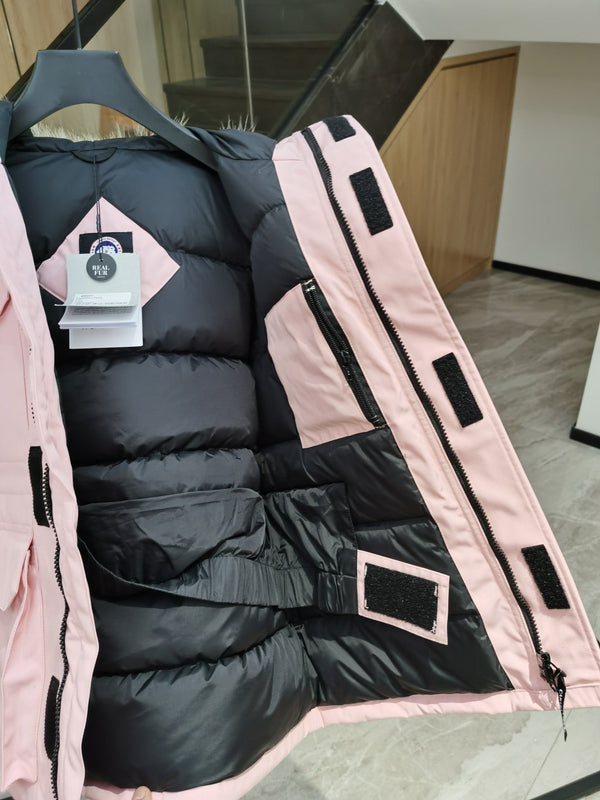 Canada Goose Children Parka Jacket Sandy Pink Fox Fur Polyester Cotton