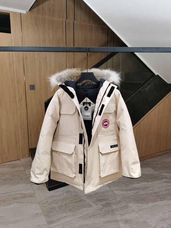 Canada Goose Children Parka Jacket Off White Fox Fur Polyester Cotton