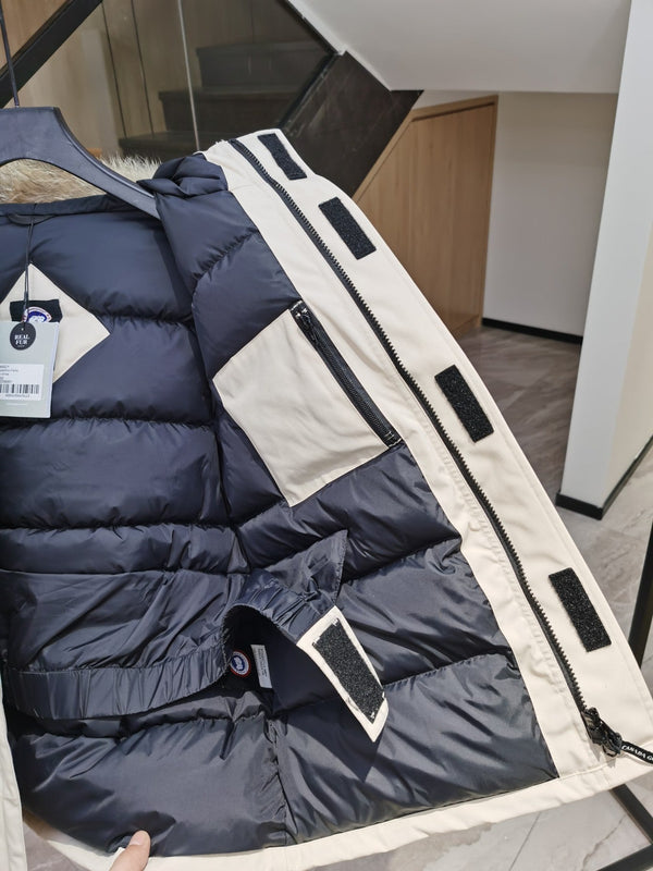 Canada Goose Children Parka Jacket Off White Fox Fur Polyester Cotton