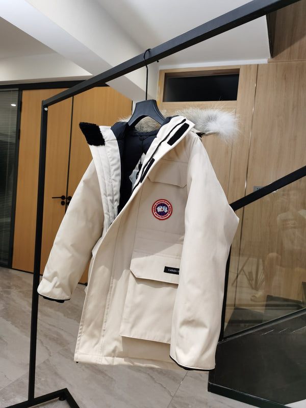 Canada Goose Children Parka Jacket Off White Fox Fur Polyester Cotton