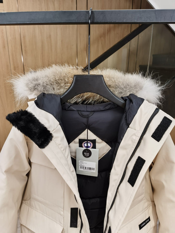 Canada Goose Children Parka Jacket Off White Fox Fur Polyester Cotton