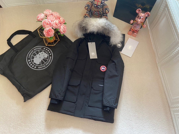 Canada Goose Children Jacket Wolf Fur Black Polyester Cotton