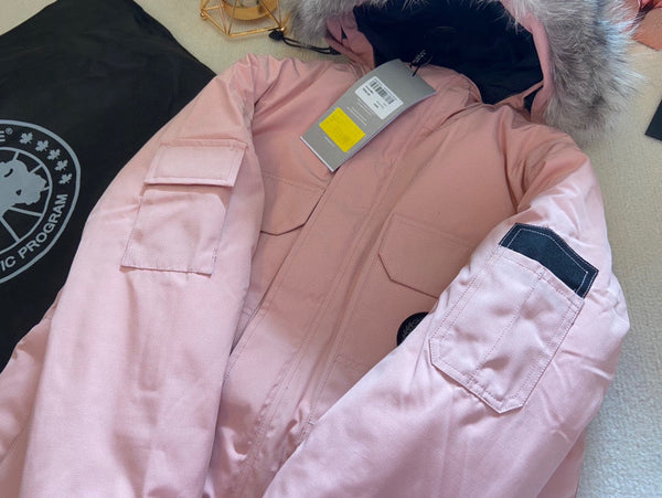 Canada Goose Blouson Enfant Fourrure de Loup Rose Sable Polyester Coton