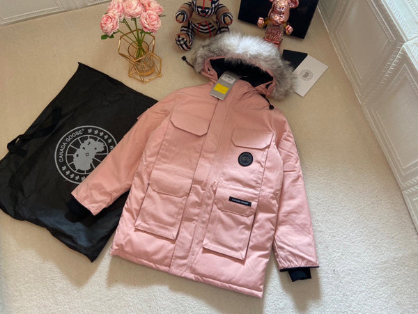 Canada Goose Blouson Enfant Fourrure de Loup Rose Sable Polyester Coton