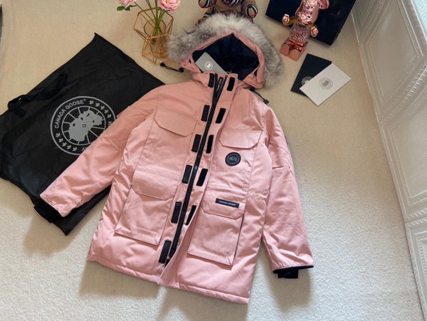 Canada Goose Blouson Enfant Fourrure de Loup Rose Sable Polyester Coton