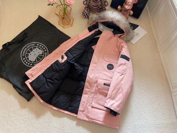 Canada Goose Blouson Enfant Fourrure de Loup Rose Sable Polyester Coton