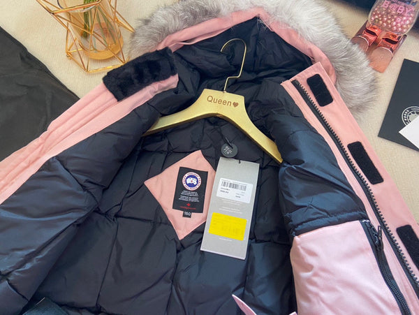 Canada Goose Blouson Enfant Fourrure de Loup Rose Sable Polyester Coton