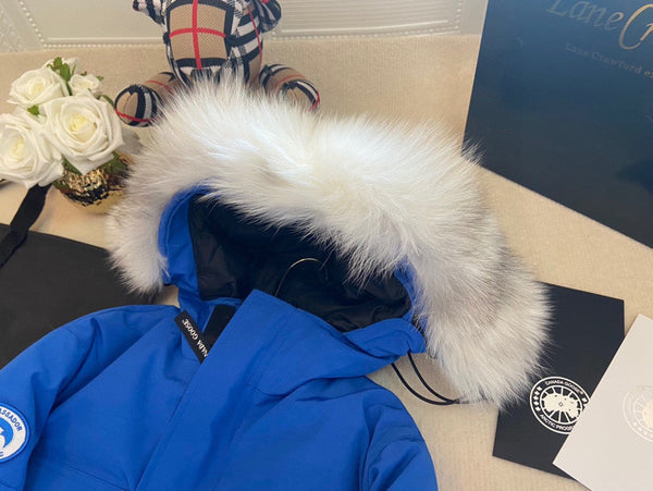 Canada Goose Veste Enfant Fourrure de Loup Bleu Polyester Coton