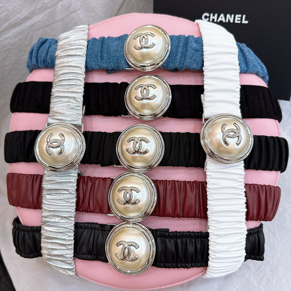 Ceinture femme boucle CC Stamp 30mm élastique cuir de vachette marron foncé 196839