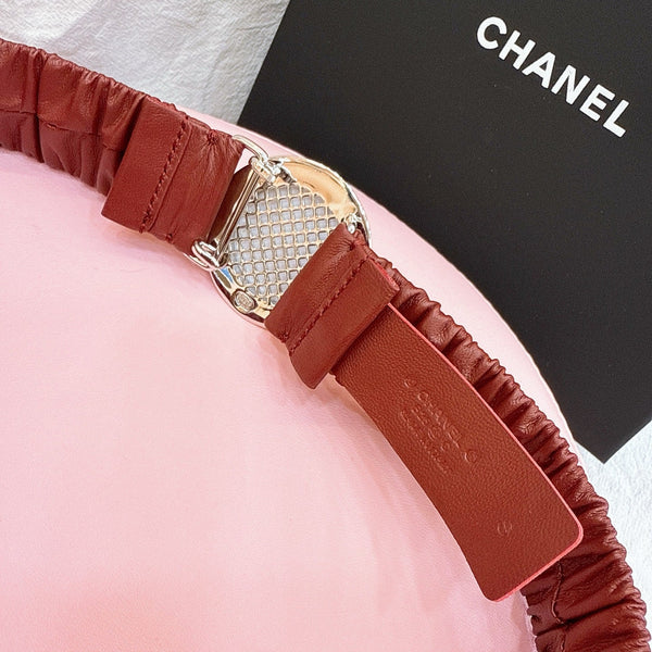 Ceinture Femme CC Stamp Boucle 30mm Élastique Rouge Cuir de Vachette 196838
