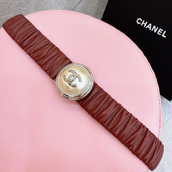 Ceinture Femme CC Stamp Boucle 30mm Élastique Rouge Cuir de Vachette 196838