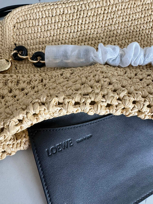 LOE Ola Bag 26 Yellow in Raffia and Calfskin 274681