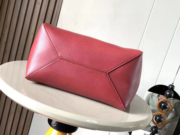 LOE 31 Sac cabas pliable moyen en cuir de vachette brillant bordeaux mélangé chocolat 274321