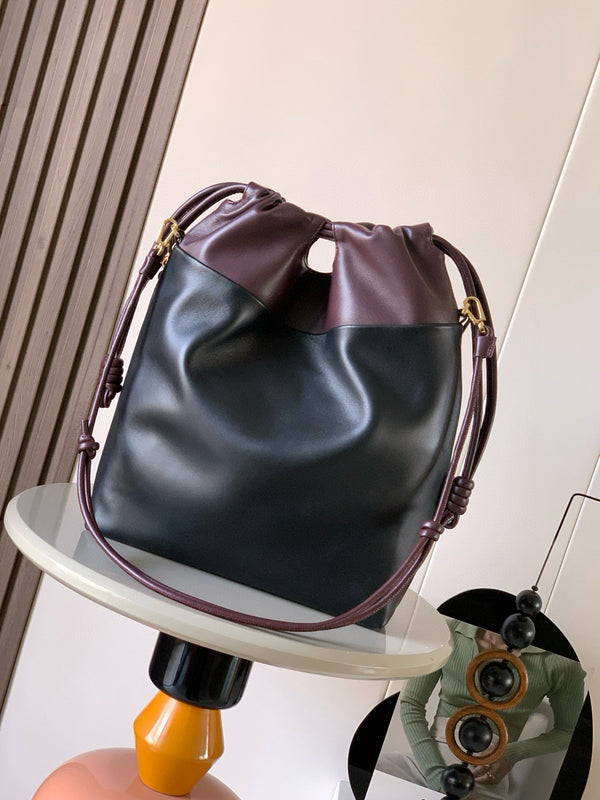 Sac Cabas Loewe Flamenco 38 en Cuir d'Agneau Rouge Bourgogne 274218