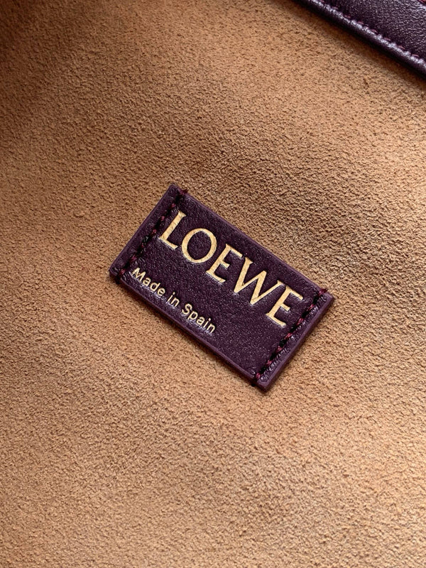 Sac Cabas Loewe Flamenco 38 en Cuir d'Agneau Rouge Bourgogne 274218