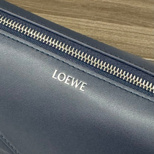 Loewe Puzzle Fold 22cm Handbag in Navy Blue Glossy Calfskin 274162