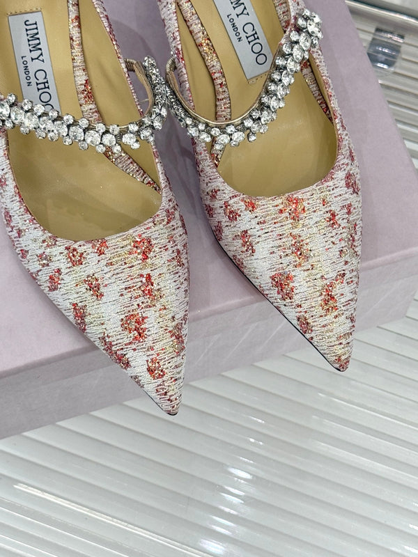 Jimmy Choo Classic Diamond Chain Point Toe High Heels Light Pink Sheepskin 573545