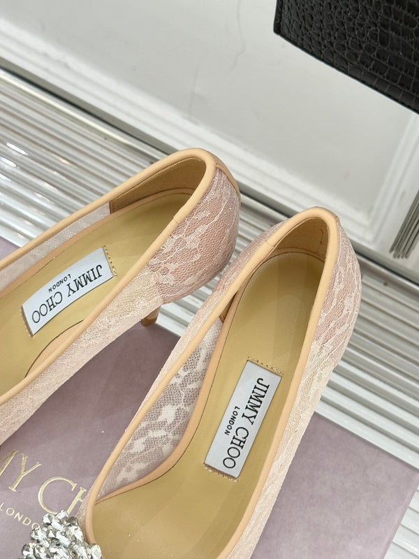 JC25WF Rhinestone Bow Pionted Toe High Heels 85 Nude Sheepskin 573538