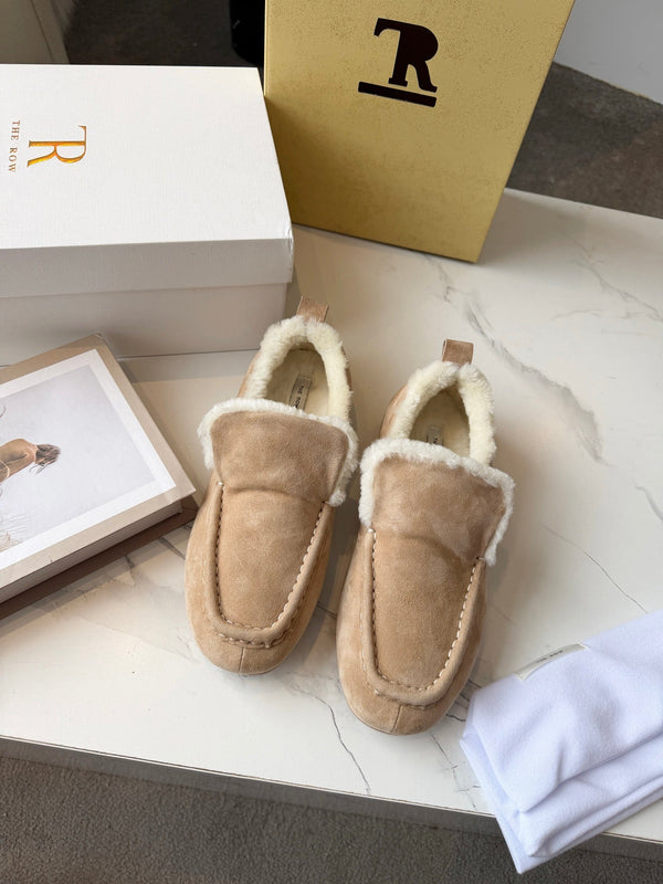 The Row 2025 Autumn/Winter New Slip-on Wool Loafers Beige 576844