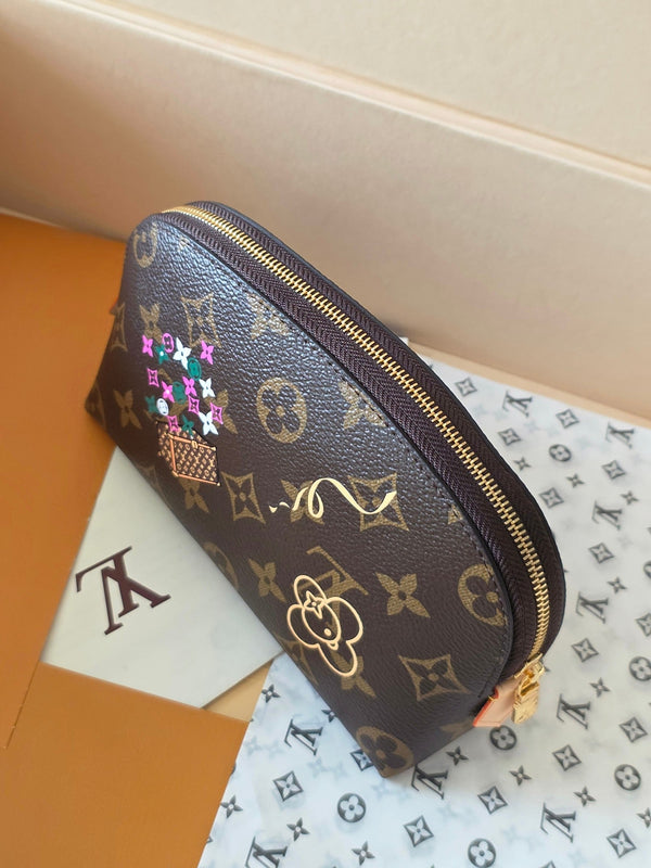 LV Christmas Collection Cosmetic Bag Brown Monogram Canvas 274909