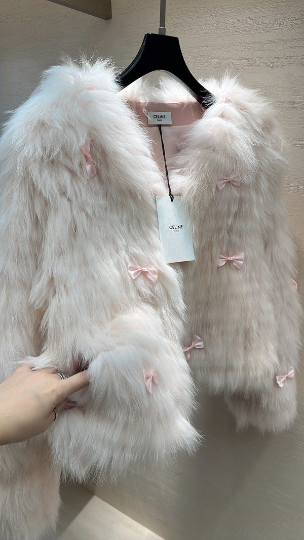 Manteau CELINE en fourrure de renard rose pâle 2025 333411