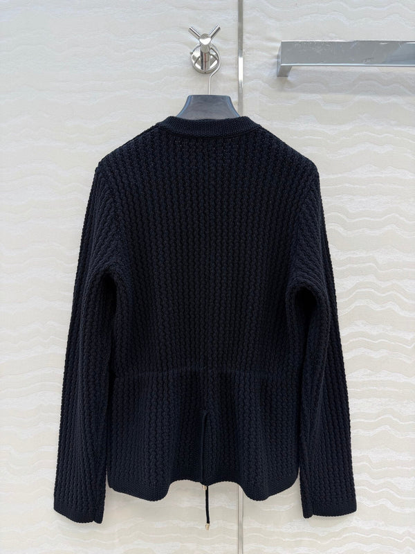 Cardigan Chanel 26c en laine noire avec ceinture à boucle strass 333722