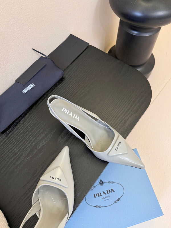 Prada Slingback Triangle-Logo Pumps 60mm Light Blue Lambskin 580365