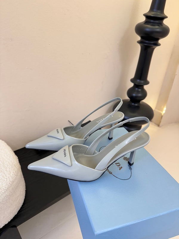 Prada Slingback Triangle-Logo Pumps 60mm Light Blue Lambskin 580365