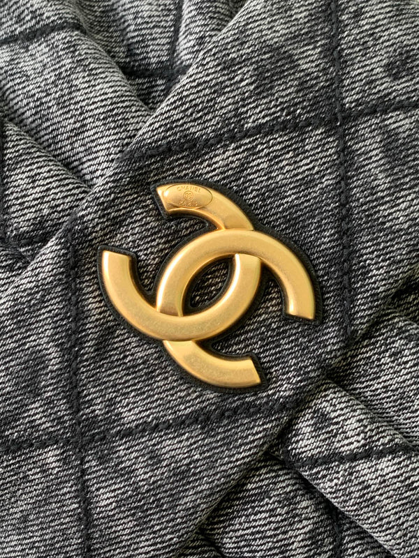 Sac Chanel 25K Nœud 38cm Gris Foncé Doré Denim Cuir 275871