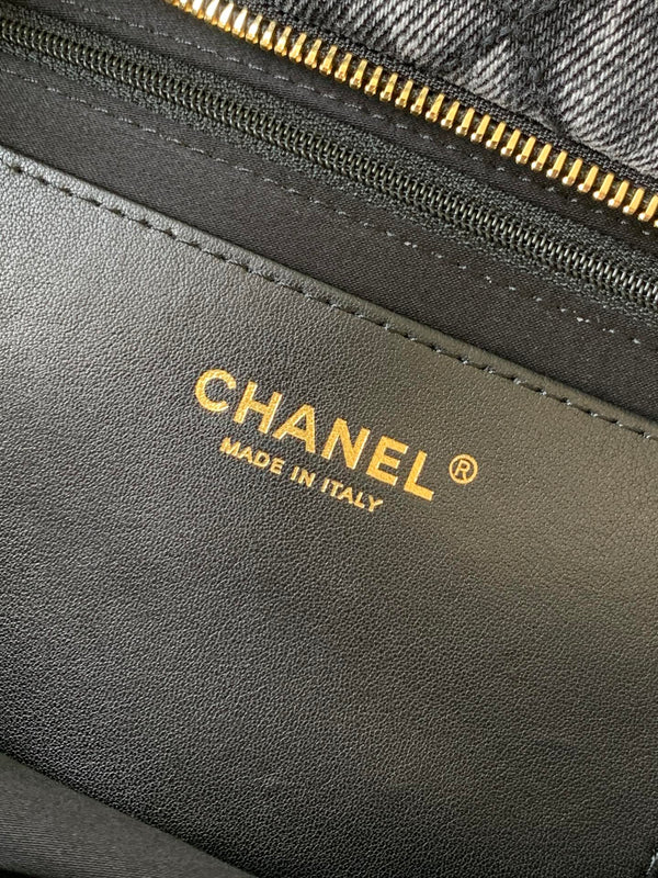 Sac Chanel 25K Nœud 38cm Gris Foncé Doré Denim Cuir 275871