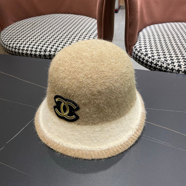 Chapeau seau en peluche Chanel pour femme mélange beige ivoire 980040