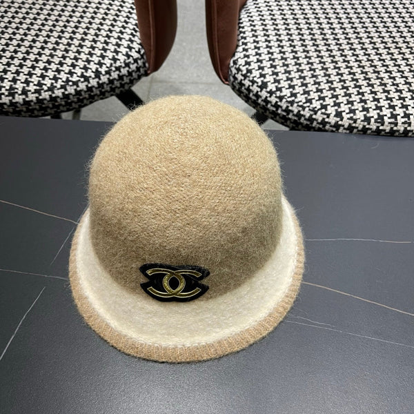 Chapeau seau en peluche Chanel pour femme mélange beige ivoire 980040