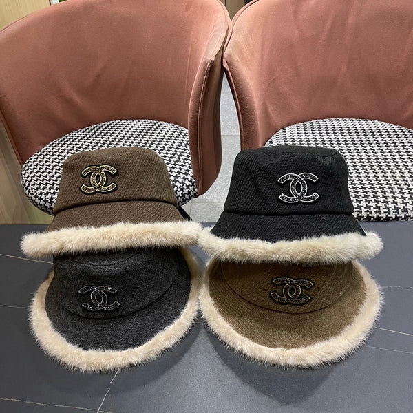 Chanel Korean Style Bucket Hat Brown Plush Fleece 979916