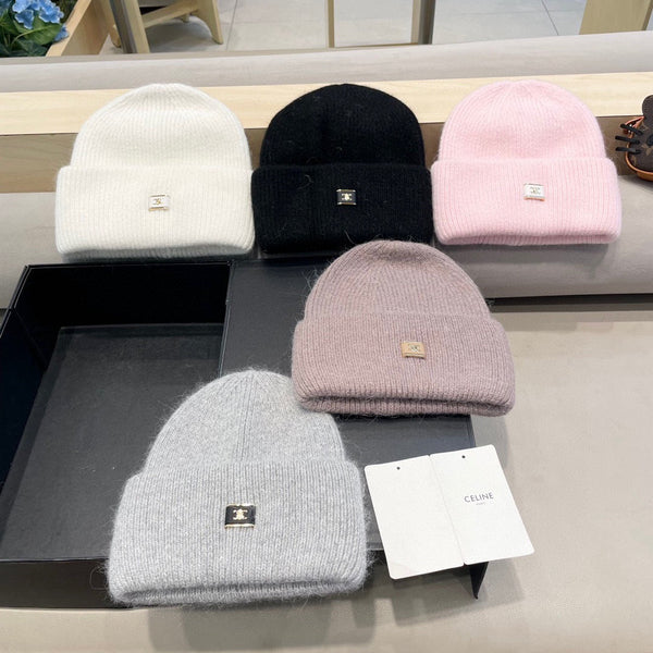 Celine Automne/Hiver Nouveau Bonnet Tricoté CE Rose en Laine 980325