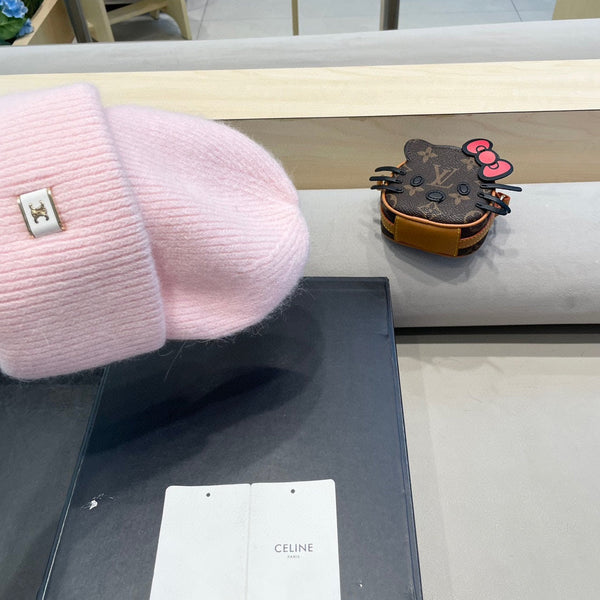 Celine Automne/Hiver Nouveau Bonnet Tricoté CE Rose en Laine 980325