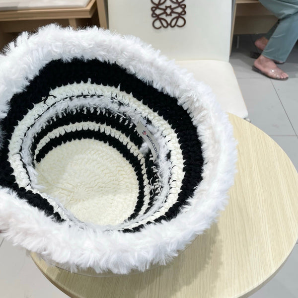 Moncler New Patchwork White Black Plush Bucket Hat 980317