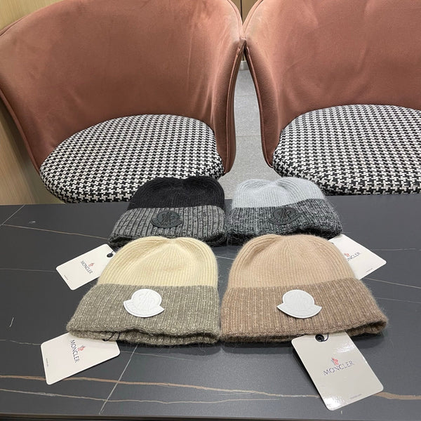 Moncler Korean Style Fleece-Lined Taupe Knitted Beanie 980075