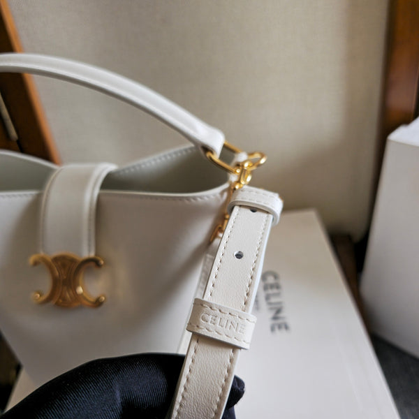 Celine New Small White Bucket Bag in Calfskin 276312