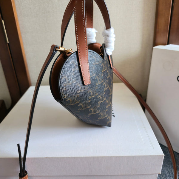 Celine Heart-Shaped Black Brown Bag in PVC Fabric with Leather 276287