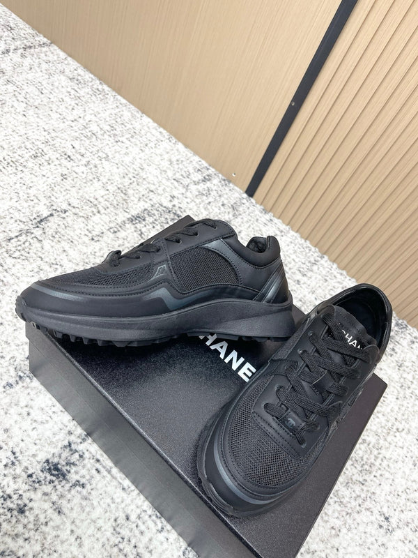 Chanel 26SS Nouvelles Baskets Décontractées Noires en Cuir de Vachette et Tissu Mesh 591413
