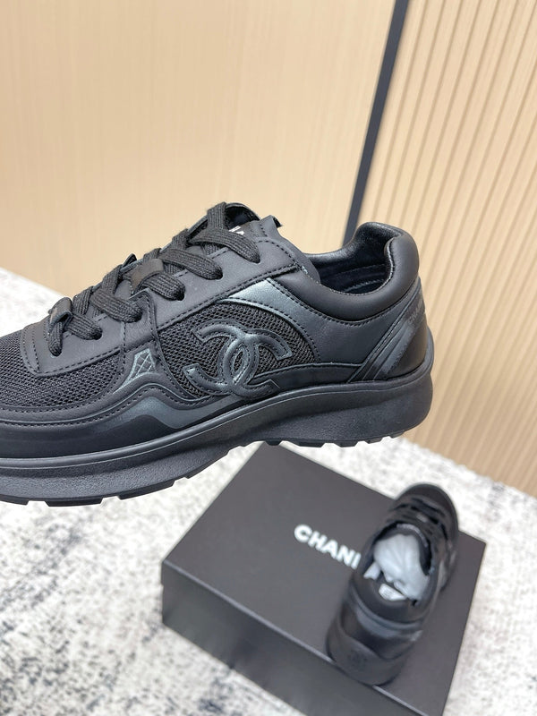 Chanel 26SS Nouvelles Baskets Décontractées Noires en Cuir de Vachette et Tissu Mesh 591413