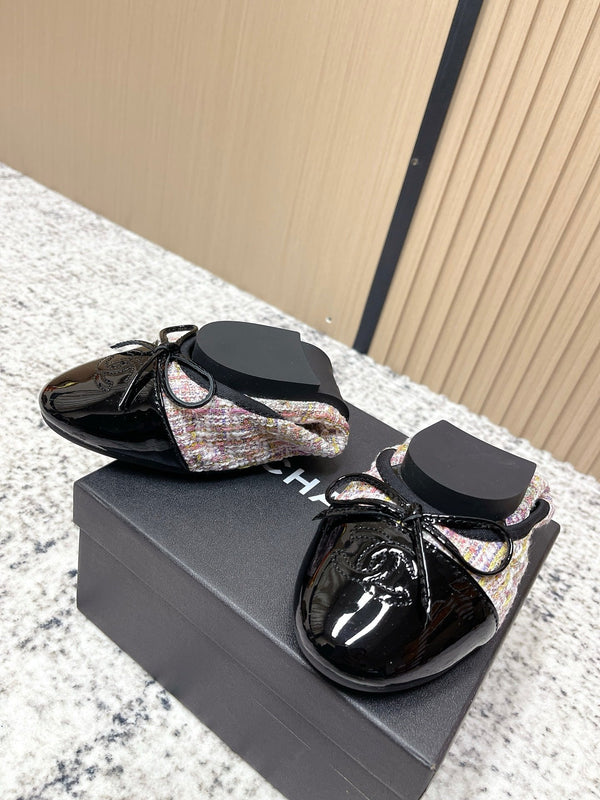 Chanel 26SS Ballet Flats Shoes Pink in Lambskin with Fabric 591394