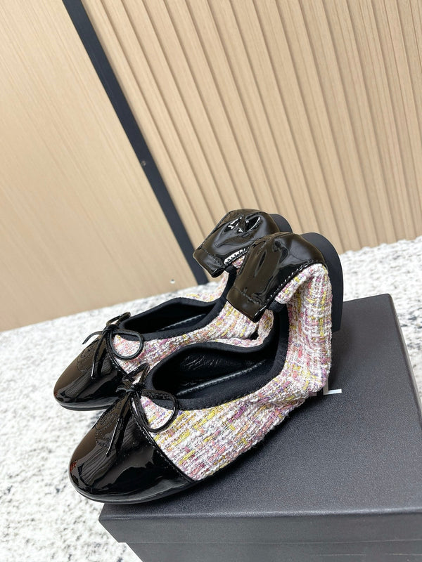Chanel 26SS Ballet Flats Shoes Pink in Lambskin with Fabric 591394