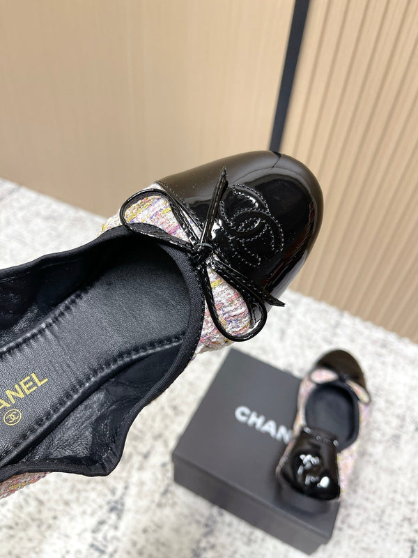 Chanel 26SS Ballet Flats Shoes Pink in Lambskin with Fabric 591394