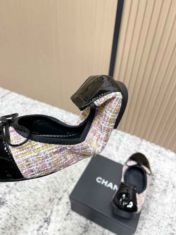 Chanel 26SS Ballet Flats Shoes Pink in Lambskin with Fabric 591394