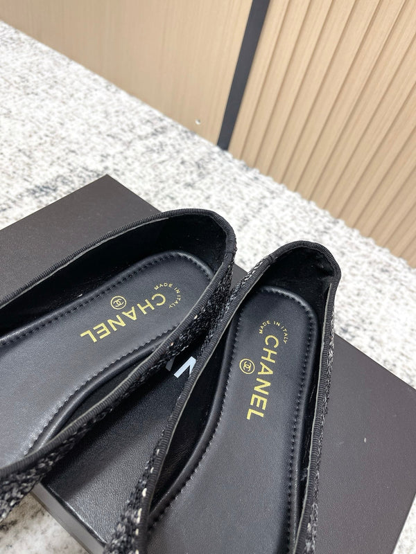Ballerines Chanel Coco Mark Noires Argentées en Agneau 591378