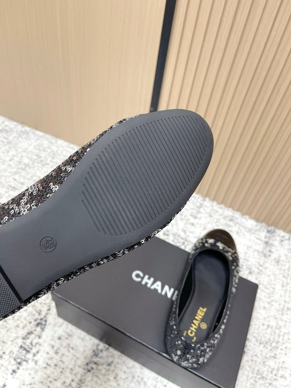 Ballerines Chanel Coco Mark Noires Argentées en Agneau 591378