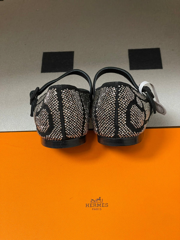 Ballerines Hermès 26 Light en daim gris métallisé 594342