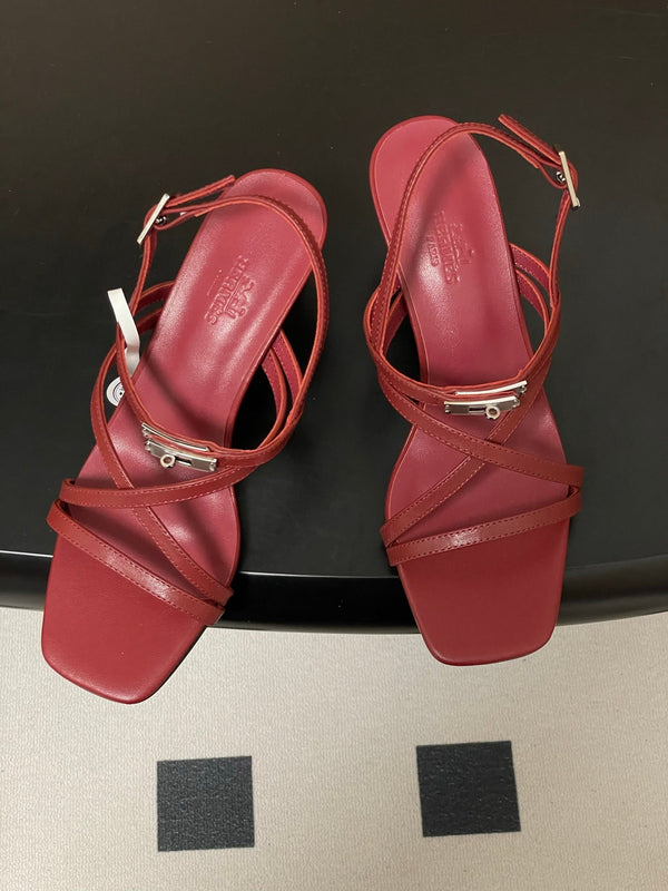 HM Muse Sandal 70 Burgundy in Calfskin 593815