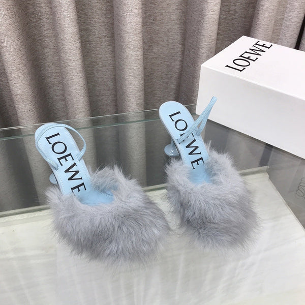 Loewe Mule fourrée 25SS 100 bleue en renard 597444